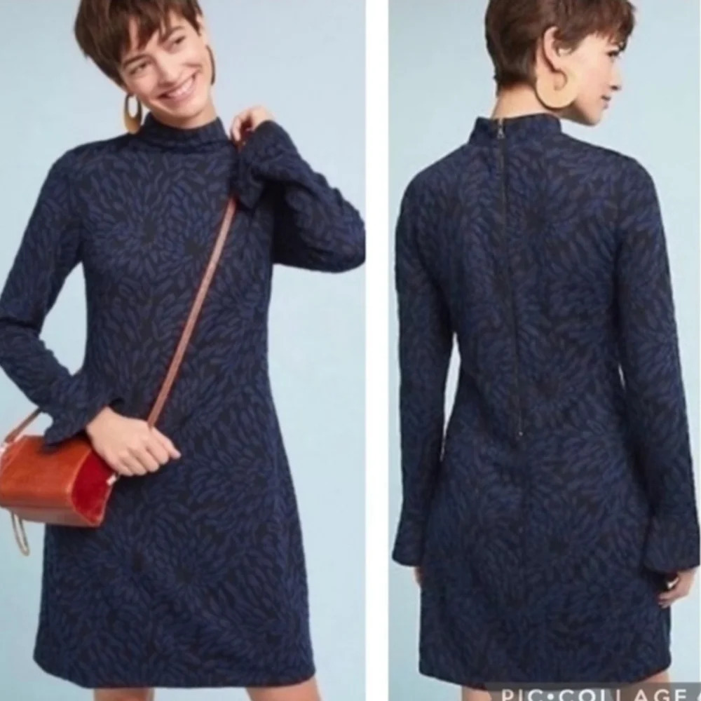 Anthro Hutch Michaela Textured Bell Sleeve Dress, Large